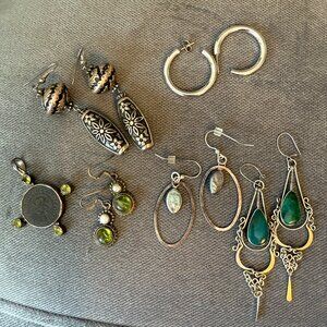 Boho Bundle of 6 : 5 pairs of silver earrings w/ coin pendant. Incredible deal!